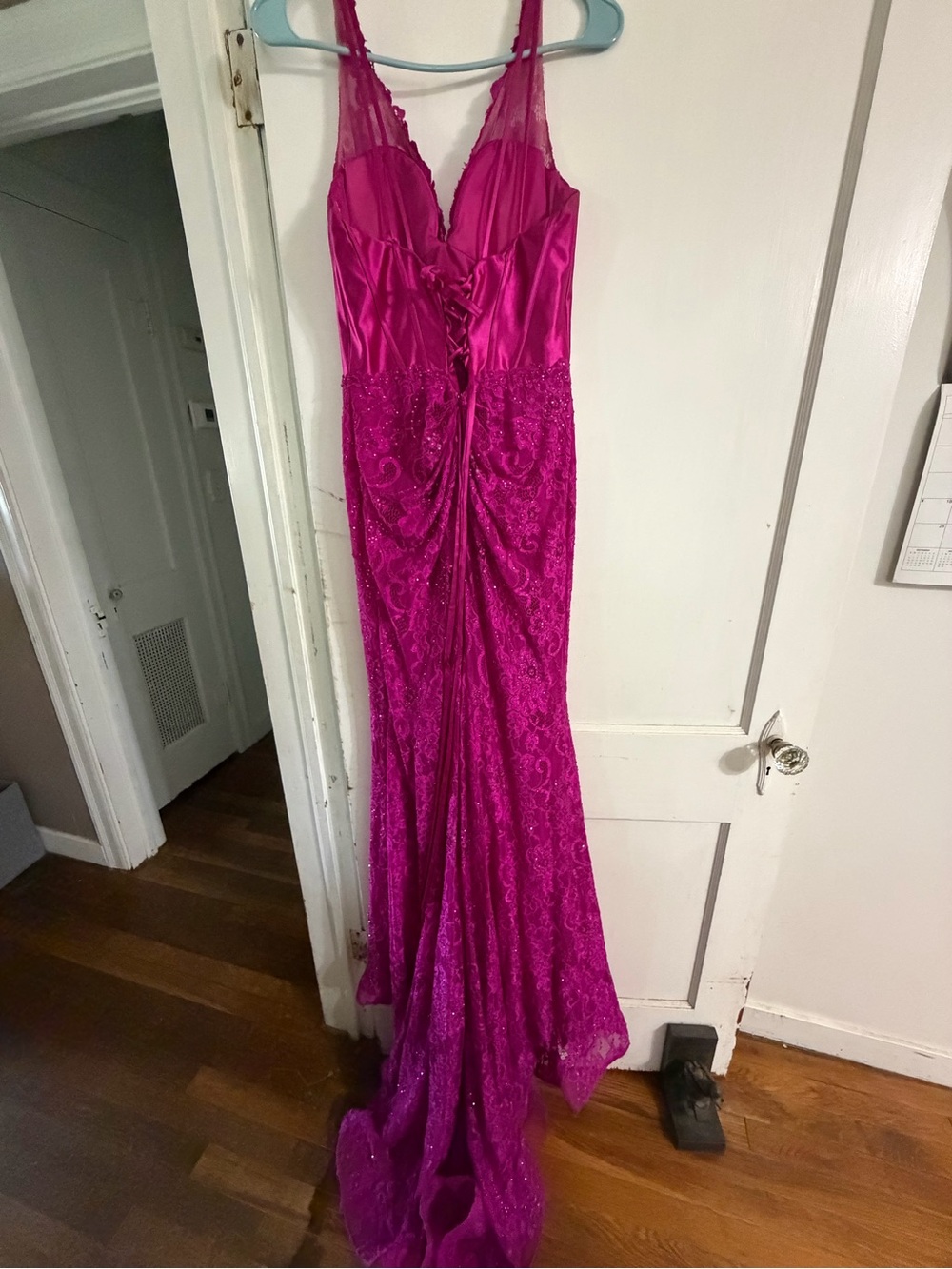 Sherri Hill Hot Pink Embellished Lace Prom Gown
